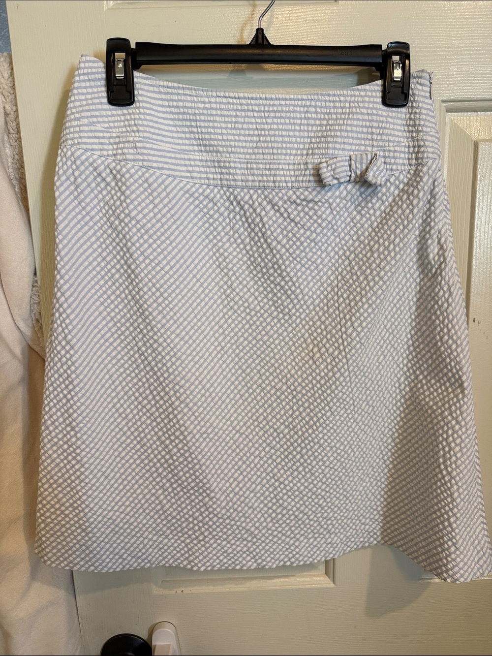 Textured Light Blue A-Line Skirt with Side Bow Detail